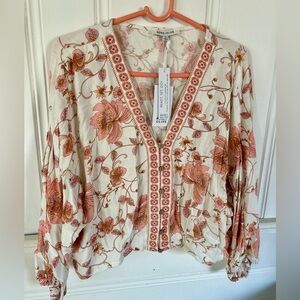 Rose & Olive Women's Pink and Cream Floral Blouse